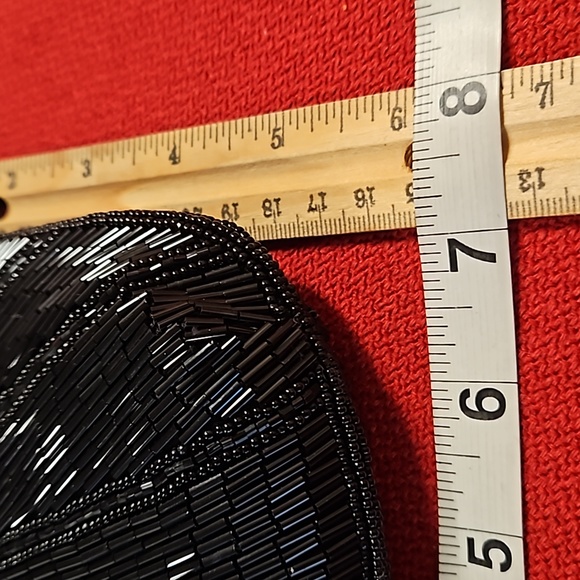 Black bugle beads sequins crossbody clutch elegant black tie EUC - Picture 10 of 12